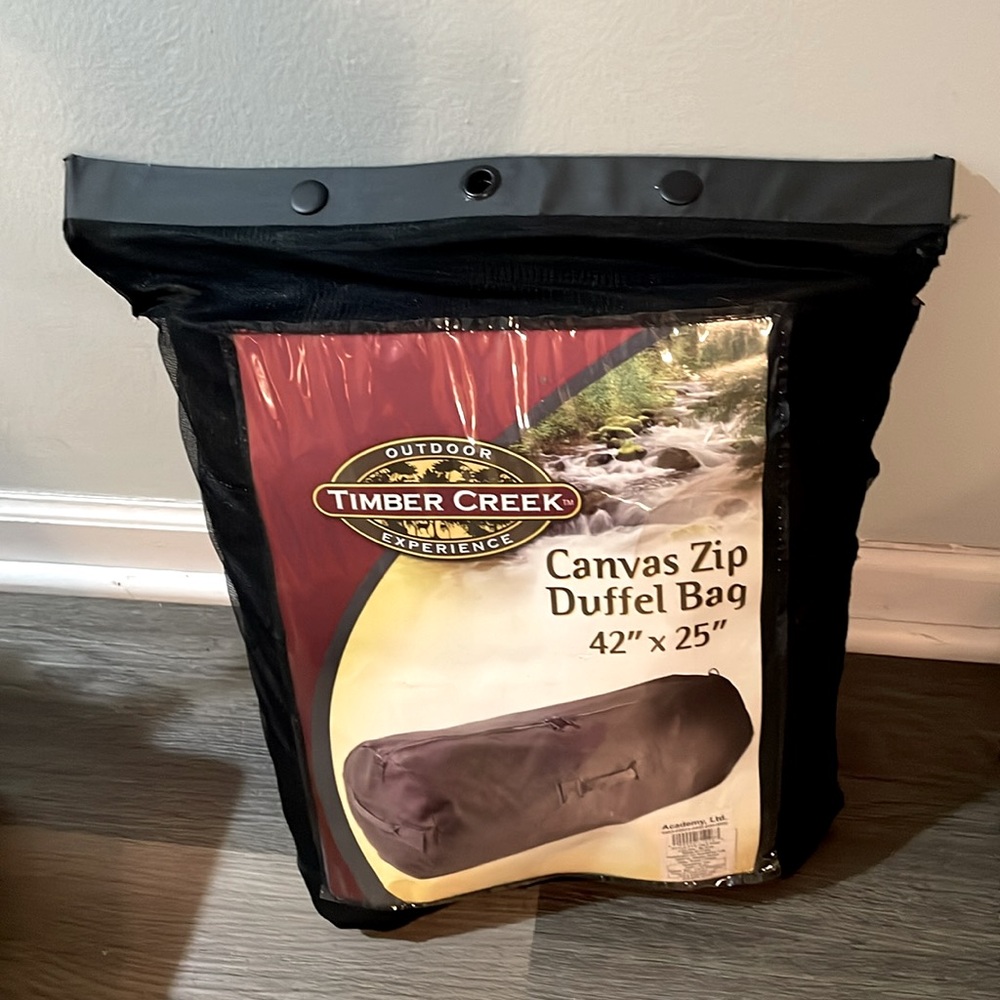Brand new never opened timber Creek canvas zip duffel bag 42” x 25”